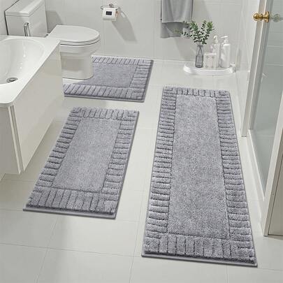 Pauwer Bathroom Rug Mat Set 3 Piece, Microfiber Shaggy Bath Mat Set, Non-Slip Ultra Soft Carpet Mats, Absorbent Bathroom Mat Set With U-Shaped Toilet Mat For Bathroom, Tub, Shower