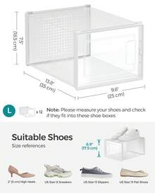 Shoe Boxes, Pack Of 12 Stackable Shoe Storage Organisers, Foldable And Versatile For Sneakers, Fit Up To UK Size 11, Transparent And White LSP005W01 - White - View 5