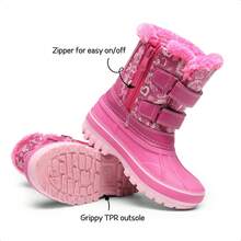 Kids Snow Boots For Boys And Girls, Water-Resistant Winter Ankle Boots With Anti-Slip Sole, Warm Cozy Thermal Footwear For Toddler Little Big Kid Outdoor Sport - 粉色 - 查看 5