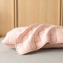 2件装防水防污防油绗缝无拉链枕套，不起球，信封式枕套，无拉链，柔软透气，防水，无异味，无噪音 - 曲線格-淺粉 - 查看 8