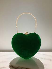 Green Heart Shaped Women's Clutch Bag, Gold Metallic Sequins & Rhinestones, Love Gift, Formal Handbag With Shoulder Chain For Girlfriend/Wife, Holiday Crossbody Purse , Valentine's Day , Valentine's Day - Green - View 7