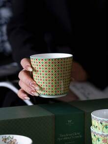 1/4pcs Oriental Floral Porcelain Mug Set, 4pcs Handhold Tea/Coffee Cup Gift Box, Elegant Green Ceramic Drinkware Decorated With Traditional Floral Patterns, Ideal For Birthday, Holiday Gifts And Home Decor - Multicolor - View 17