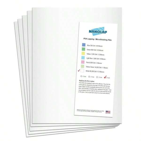 NANOLAP PSA Lapping Film, 5 Pc 03 Micron (60,000 Grit) Adhesive Polishing Paper, 8-1_2 X 11 Microfinishing Fine Sanding Paper, Sanding Film For Scary Sharp Sharpening System, Aluminum Oxide AO