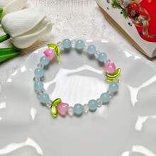 1 Piece/Spring Atmosphere Versatile Colorful Pink Jade Bracelet Fresh Sweet Crystal Tulip Glass Bead Bracelet - 鬱金香[粉紅色] - 查看 9