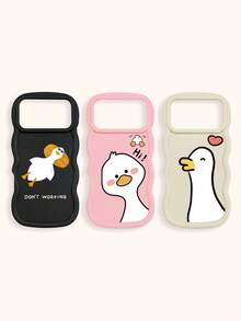 3 Stück süße Cartoon-Enten Muster weiche Silikon Handyhüllen in Schwarz, Weiß, Pink, kompatibel mit iPhone & Galaxy, Dopamin-Wellen Textur Handyhüllen, internationale Version, nicht die Inlandsversion - Verschiedenfarbig - Übersicht 59