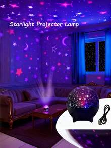 1个声控星空投影LED灯 - 梦幻般的夜灯，可变换颜色，投射月亮和星星图案，USB供电，现代家居装饰，适用于客厅、卧室，圣诞节和万圣节礼物，卧室夜灯 | 星月主题 | 塑料灯罩，卧室LED灯 - 彩色 - 查看 6