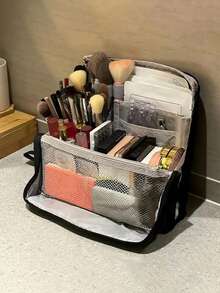 Upright Cosmetic Bag, Large Capacity Multi-Functional Portable Travel Business Toiletry Bag, Spacious Stationery Storage Bag, Multi-Compartment Design + Durable Fabric + Mesh Pockets, Portable Skincare Products Storage, Gift For Women, Christmas Gift, Great Gift For Her - Multicolor - View 8