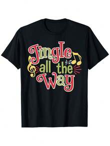 Camiseta de Navidad 'Jingle All The Way' para niños y niñas - 100% suave y transpirable, camisetas familiares a juego con diseño de notas musicales y campanillas, lavable a máquina y atuendos navideños para práctica de canto y fiestas, camiseta casual de cuello redondo para todas las estaciones, ropa festiva, ropa de temporada, top alegre de temporada, ropa para niños, camiseta gráfica para niños, ropa para adolescentes, ropa para niños mayores, camiseta Winnie, regreso a clases, camisa para niño, camiseta para niño, camiseta para niño, camisa para niño - Negro - Ver 10