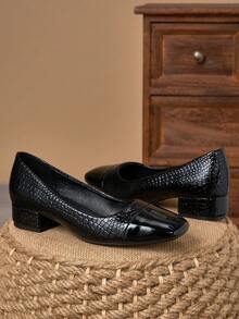 MonaNise Bombas de tacón con punta cuadrada de color rosa con contraste naranja, adecuadas para vacaciones, viajes, compras, exteriores, marrón retro casual, versátiles de color azul marino y elegantes bailarinas negras de alta gama - Negro - Ver 2