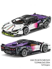 5pcs Super Sports Car Model, Available In Pink, Green, Black, White&Purple, Purple, High-Tech Super Sports Car, 1200+ Pcs Building Blocks, 1:14 Car Model, 14 Inches Long After Assembly, ABS Material, Adult Gift Car Building Blocks Model, Adult Collectable Building Blocks Toy