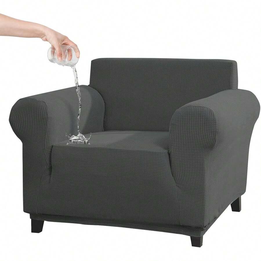 Funda para Sofá, Cubierta para Sofa 1 Plazas, Asiento de 70 "De Ancho, Protectores para Sala de Material Poliéster, Repelente al Agua, Suave con Elasticidad, Lavable en la Lavadora(Gris) - Negro - Ver 1
