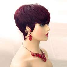 99J Wine Red Short Human Hair Wig, 99J Pixie Short Human Hair Wig, Short Human Hair Wig, Bobbi Boss Wig, 99J Wine Red Straight Short Human Hair Wig, Layered Pixie Short Human Hair Wig With Bangs, Short Human Hair Wig, Glueless Lace Front Wig, Full Lace Layered Wig, Suitable For Valentine's Day And Daily Wear - Burgundy - View 5