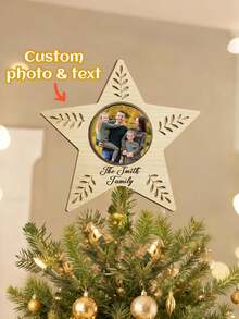1pc Custom Family Photo Christmas Tree Star Topper - Personalized Family Photo Tree Star Topper, Christmas Ornaments Picture, Wooden Ornament,Christmas Ornament,Personalized Gifts, Christmas Gifts, Custom Christmas Tree Topper, Personalized Family Christmas Ornaments - Beige - View 2
