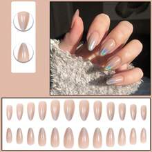 Laser Press On Nails Nude False Almond Nails Full Cover Acrylic Fake Medium Nails For Women And FFgirls 24PCS{Inchcolor_nameinch:InchColor10inch} - Màu 10 - Xem 5