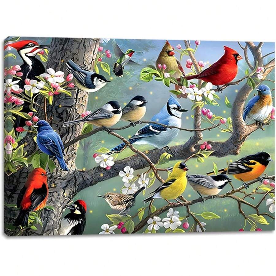 2025 Christmas Canvas Wall Art Print 12" X 16" With Timer | LED Lighted Design - 鳥類聚會 - 查看 1