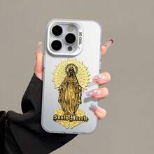 Amen Santa Muerte Holy Death Skeleton IMD Laser Phone Cases for  16 15 14 13 12 11 X XS XR 7 8 Pro Plus Max high quality durable PET PC pink color shockproof full protection El Día de Muertos Mexico Phone Cases - Plateado - Ver 2