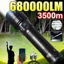Extra Large LED Flashlight Extra Powerful Rechargeable Super Bright Tactical Light Waterproof Zoom Built-In Battery Outdoor Camping, Fishing, Night Cycling, Hiking, Hunting Patrol Light And Home Emergency Lighting - Black - View 2