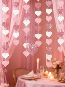 6 piezas Decoraciones de fiesta en color oro rosa, guirnalda con forma de corazón de color rosa claro, serpentinas de papel rosa pálido, adecuado para el Día de San Valentín, despedida de soltera, cumpleaños, aniversario, baby shower, compromiso, boda, suministros para fiestas