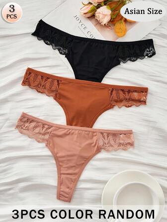 3条装女士丁字裤性感蕾丝边女士内衣简约休闲舒适女士内衣
