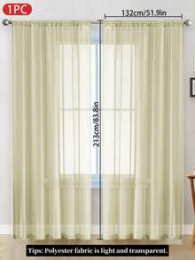 1pc Sheer Voile Curtain, Lightweight Translucent Fabric For Sun Shading, Heat Insulation And Light Filtering, With Rod Pocket Top Design, Suitable For Living Room, Bedroom, Balcony Decoration | Autumn Decor - Beige - View 14