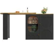 Mmm 360° Rotating Bar, Standing Table (138 X 39 X 102 Cm Frame), Coffee Bar Unit, Rotating Dining Counter With Storage, Kitchen Island, Three Doors With Shelves In Doors, Dividers, White/Black - Black + MDF+Metal - View 7
