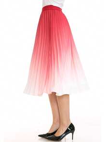 Women's Ombre Pleated Midi Skirt  Ombre    Casual    Polyester    Pleated - Đỏ - Xem 3