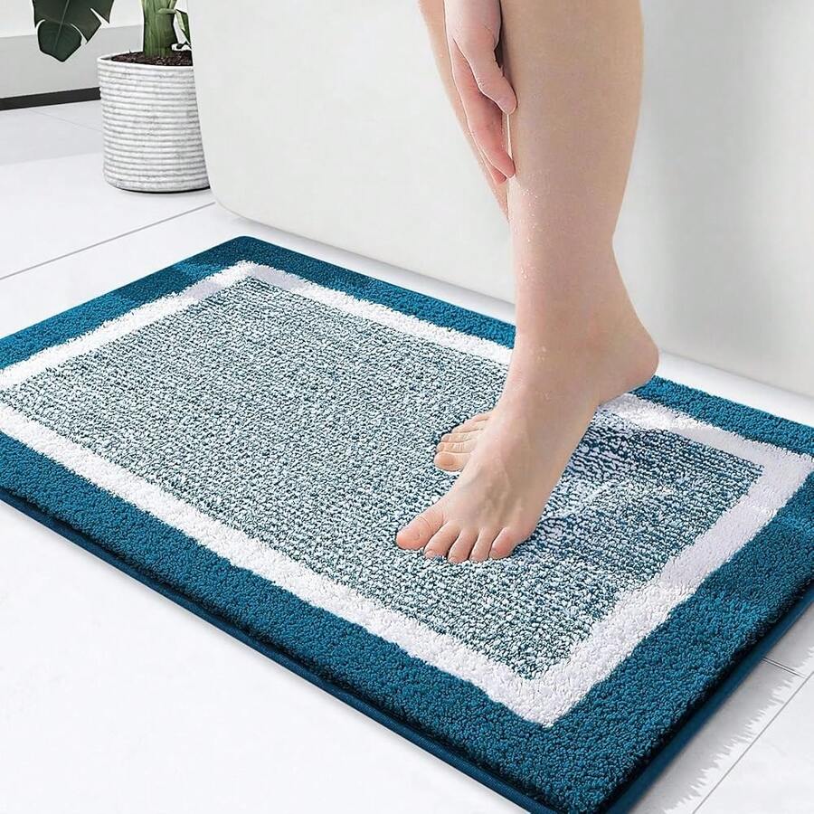 Bathroom Rugs 24x16, Extra Soft And Absorbent Microfiber Bath Mat, Non-Slip, Machine Washable, Quick Dry Shaggy Bath Carpet, Suitable For Bathroom Floor, Tub, Shower (Small, Peacock Blue){Inchcolor_nameinch:InchPeacockBlueandWhiteinch,Inchsize_nameinch:Inch24\Inchx20\InchContourRuginch} - MerakBirudanPutih - View 1