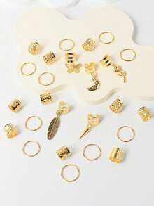 25个女士金色吊坠编发圈，编发装饰，金属吊坠，Y2K派对朋克辣妹发饰，万圣节服装发夹