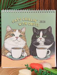 Miesięczny kalendarz ścienny z uroczym wzorem kota, wiszący kalendarz ścienny na rok 2026 do salonu, sypialni, domu, dekoracji ściennych dla miłośników kotów