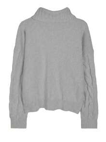 宽松舒适高领女士落肩休闲毛衣 - 淺灰色 - 查看 5
