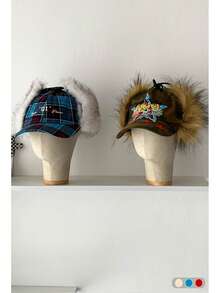 1pc Soft Top Flat Bill Hat, Retro Skateboard 5-Panel Cap, Women Camouflage Brim Hat, BiteBerry Original New American Letter Contrast Color Corduroy Plaid Baseball Cap, Unisex Fashion Casual Versatile Sun Hat, Outdoor Street Skater Hippie Chicks Style Cap - Multicolor - View 4