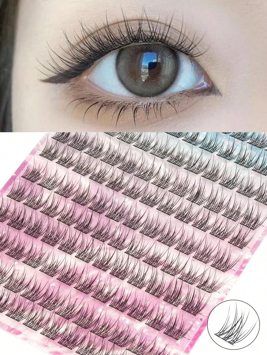 156 Clusters Of A Slouchy Trilogy Fishtail False Eyelashes, Naturally Slender, Soft And Fluffy, Comfortable And Simple To Wear, Reusable, Suitable For Beginners To Use, A Must-Have Makeup Tool For Daily Commuting. - D - View 1