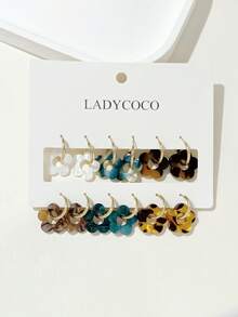 6 Pairs Fashion Acrylic Pendant Earrings, Suitable For Women's Jewelry, Made Of Hypoallergenic 316 Stainless Steel Hooks, Super Cute Rotating Design - Multicolor 6-pair Set aN - View 6