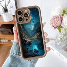 Cubierta de telefono con borde protector color gris oscuro diseño paisaje montano con rio estrellas y cielo nocturno para uso diario y viajes - Burdeos - Ver 5