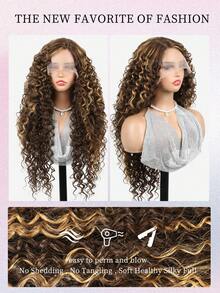 24 Inch Brown Mix Dark Brown Silky Synthetic Long Ocean Wave Wavy Hair , High Quality Natural Wig.Hawaii Curly,13x6 HD Curly Lace Front Wigs, For Women ,With Adjustable Straps For Daily Wear Christmas Halloween New Year Carnival Music Festiva
