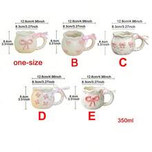 1pc Creative 3D Embossed Hand-Painted Bow Design Ceramic Coffee Mug With Ribbon, Delicate Packaging, Ideal For Gifts