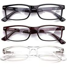 Lens Rectangle Frame Non Prescription Glasses - Fashion - 3 件裝,黑色,棕色和透明色 - 查看 1