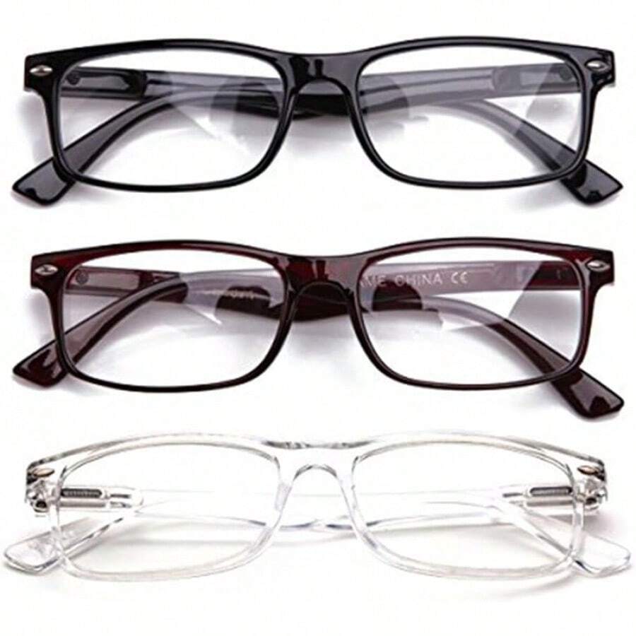 Lens Rectangle Frame Non Prescription Glasses - Fashion - 3 件裝,黑色,棕色和透明色 - 查看 1