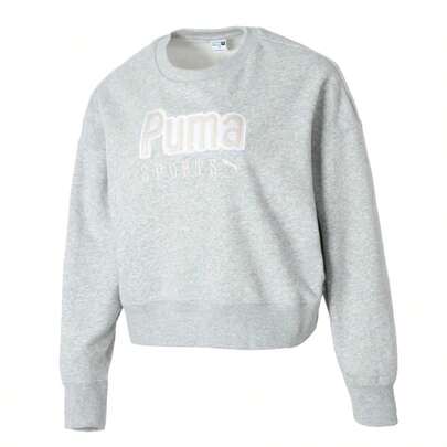 Puma 2026 New Women's Fleece Crew Neck Sweatshirt, TEAM Oversized Crew TR Outdoor Casual Sports Training Comfortable Sweatshirt, Light Mixed Gray 626169-04