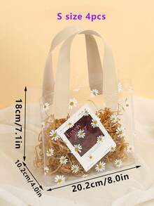 4 bolsas de regalo de PVC transparente con estampado de margaritas lindas, reutilizables y estéticas para obsequios de fiesta