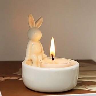 Encantador soporte de vela de cerámica con forma de conejo - Perfecto para la decoración del hogar y la aromaterapia, un regalo ideal para Año Nuevo y el Día de San Valentín
