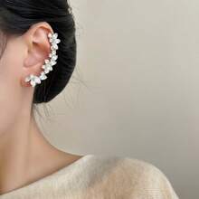 طقم أقراط أذن أيسر بلون فضي مرصع بالراين ستراس وأقراط مشبك، مجوهرات لامعة مناسبة للحفلات