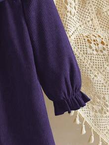 Vestido bordado para niñas, diseño de cuello con volantes y bordado delicado, vestido holgado de manga larga, adecuado para salidas diarias/ocio al aire libre/vacaciones/estilo princesa, primavera/otoño - Morado - Ver 6