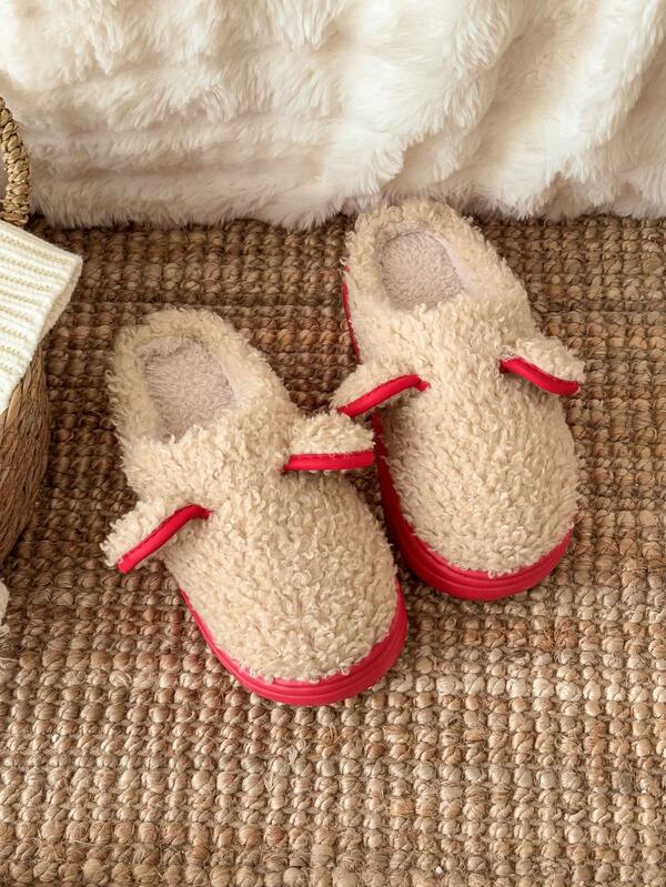 EVA rutschfeste einfarbige Kontrast Lässig Elegant Mode Stoff Halloween Winter dicke Hausschuhe für Innen Party Zuhause flauschige Plüsch Damen Hausschuhe