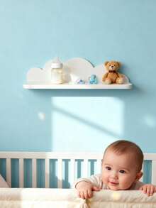 1/2/3pcs White Cloud Shaped Wall Mounted Storage Rack For Kids Room, Space-Saving Wooden Display Shelf For Storing Children's Books And Plush Toys - White - View 5