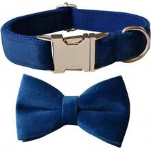Love Dream Collar de perro con pajarita de terciopelo con hebilla de metal desmontable suave comodo ajustable para perros pequeños medianos y grandes XL azul - azul - Ver 1