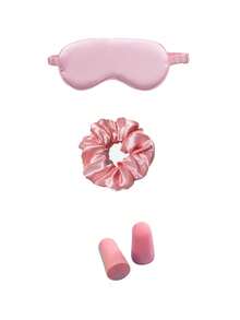 Double-Sided Simulated Silk Unisex Eye Mask Solid Color Satin Hair Ties Slow Rebound Noise-Canceling Bullet Earplugs . Light-Blocking Non-Pressure Eye Mask . Eye Mask Blocks Light ; Hair Ties Hold Hair Firmly; Earplugs Reduce Noise. All Reusable, Easy To Carry. Perfect For Home Sleep