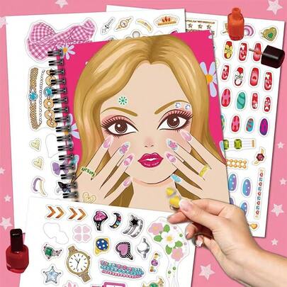 New Nail Design Sticker Activity Book Set, Girls Coloring, Makeup, Nail Art Sticker Book