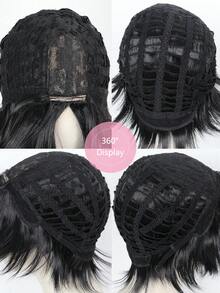 12英寸短款黑色韩流动漫Ji Nu波波头假发角色扮演合成万圣节派对耐热假发 - 黑色 - 查看 5