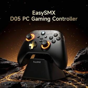 EasySMX D05 PC Gaming Controller With Charging Dock/Hall Stick/Hall Effect Trigger/1000mAh Battery/RGB Lighting/Programmable Buttons/1000Hz Polling Rate, 2.4G+Wired+BT Connection,Multi-Platform Controller Compatible With PC/Switch/Steam Deck/Telsa/Tablet/TV